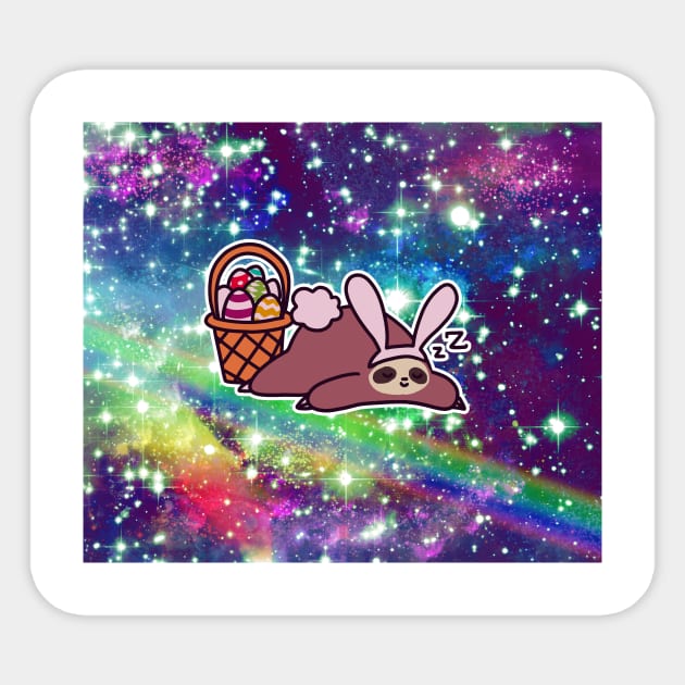 Sleepy Easter Bunny Sloth - Rainbow Space Sticker by saradaboru